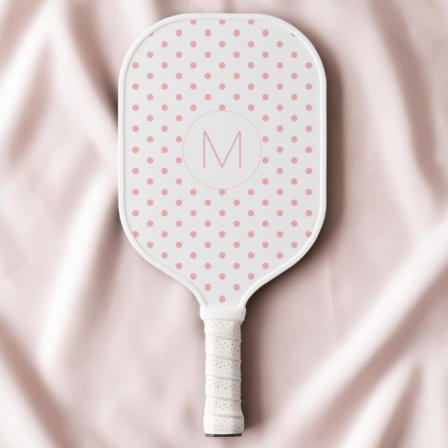 Raquette De Pickleball Monogramme Initial Motif Moderne Rose à Points (Modern Pink Polka Dot Pattern Initial Monogram Pickleball Paddle)