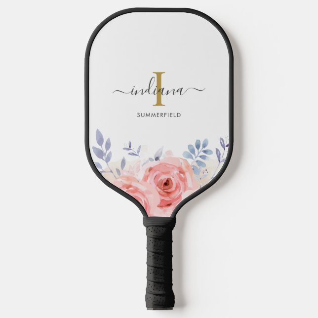 Raquette De Pickleball Monogramme Initial Nom Lilas Rose Floral (Recto)