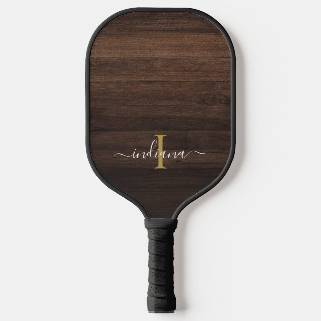 Raquette De Pickleball Monogramme Initial Nom Rustique Féminin (Recto)