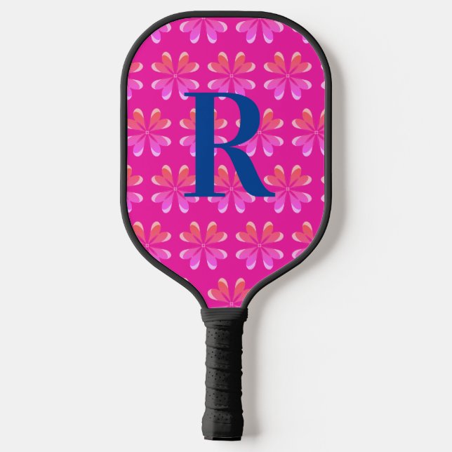 Raquette De Pickleball Monogramme initial rose chaud (Verso)