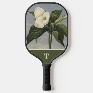 Raquette De Pickleball Monogramme Initial Trille Blanc Botanique Vintage