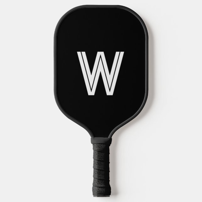 Raquette De Pickleball Monogramme initiale noir et blanc moderne (Recto)
