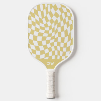 Raquette De Pickleball Monogramme jaune moutarde À damiers Vintage ondulé