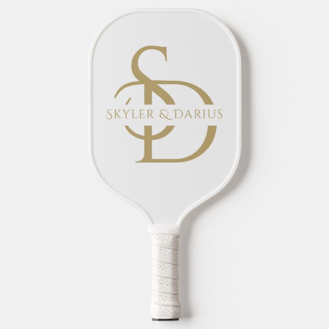 Raquette De Pickleball Monogramme Mariage Simple Personnalisé Avec Nom (Recto)