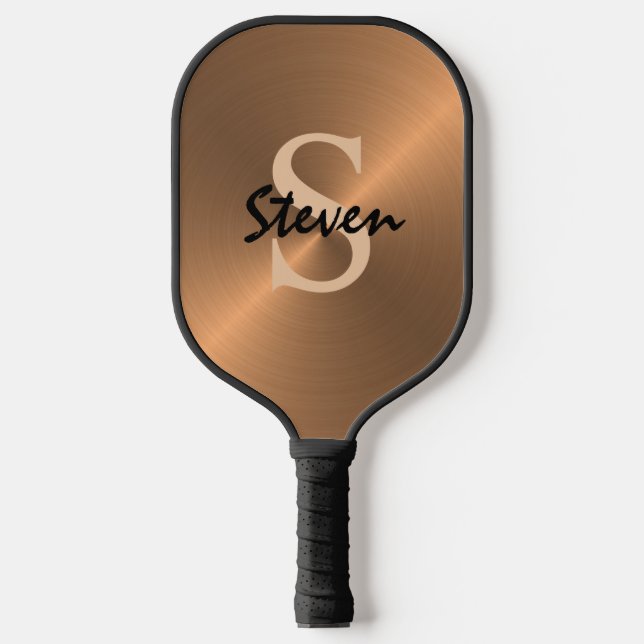 Raquette De Pickleball Monogramme métal or bronze moderne Nom Mens Pic (Recto)