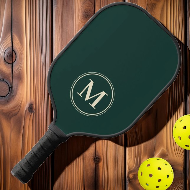 Raquette De Pickleball Monogramme Milieu de siècle Vert sauge uni (Créateur téléchargé)