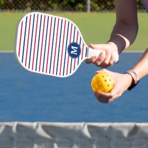 Raquette De Pickleball Monogramme minimaliste rayures rouge et bleu moder