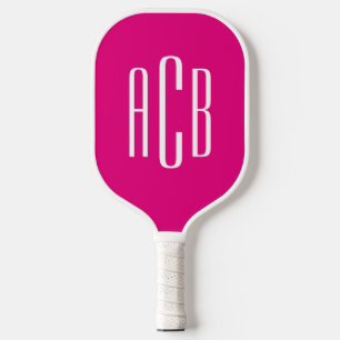 Raquette De Pickleball Monogramme minimaliste rose et blanc 3 lettres