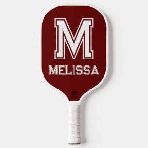 Raquette De Pickleball Monogramme moderne blanc et bordeaux