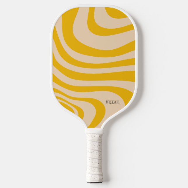 Raquette De Pickleball Monogramme moderne blanc et jaune rétro (Recto)