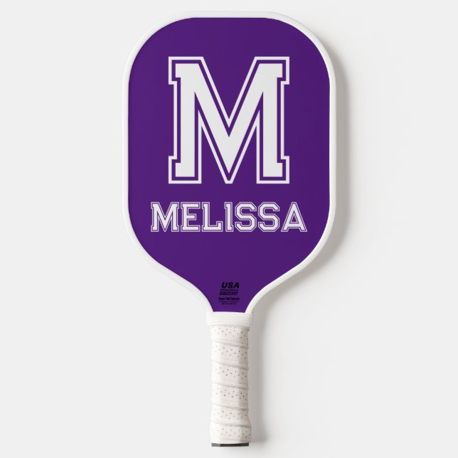 Raquette De Pickleball Monogramme moderne blanc et royal violet minimalis (Recto)