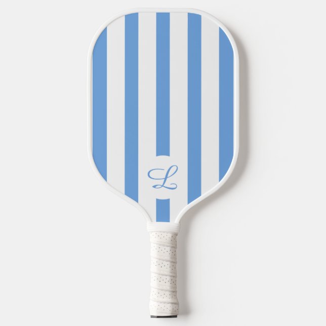 Raquette De Pickleball Monogramme moderne Bleu clair rayures Girls (Recto)