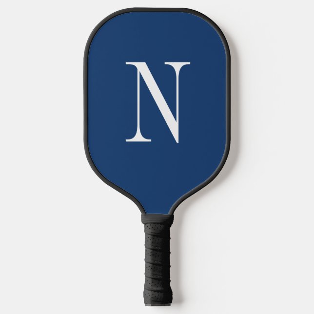 Raquette De Pickleball Monogramme moderne bleu et blanc (Recto)