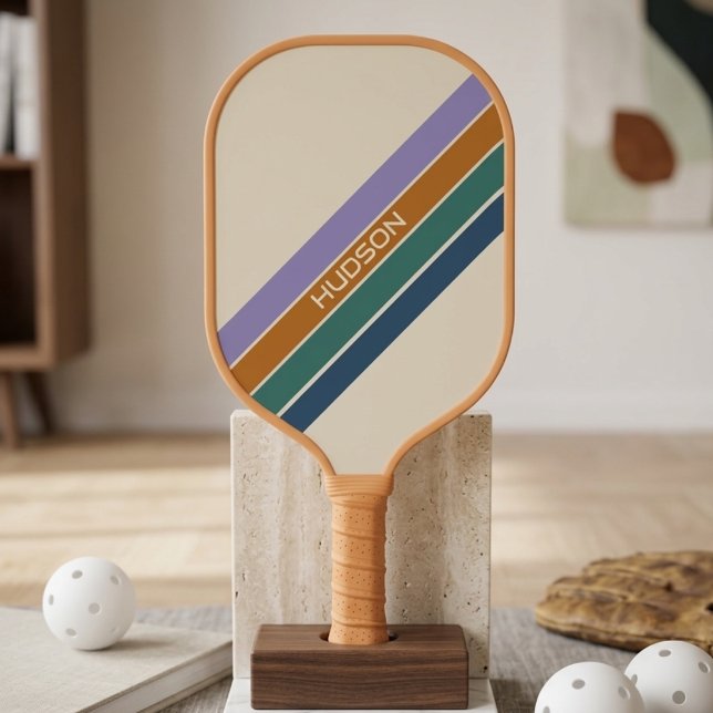Raquette De Pickleball Monogramme Moderne de Rayures Rétro Mignon (Créateur téléchargé)