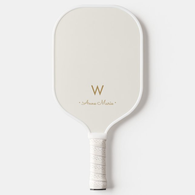 Raquette De Pickleball Monogramme Moderne en Or et Écriture Script (Recto)
