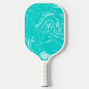 Raquette De Pickleball Monogramme moderne minimaliste Aqua bleu et blanc