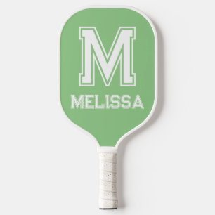 Raquette De Pickleball Monogramme moderne minimaliste blanc et de taille