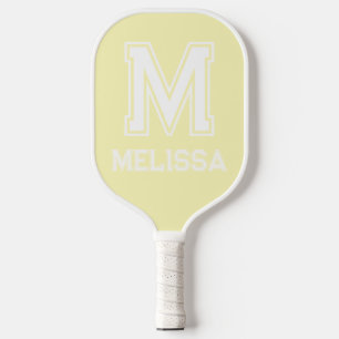 Raquette De Pickleball Monogramme moderne minimaliste blanc et jaune