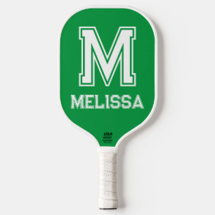Raquette De Pickleball Monogramme moderne minimaliste blanc et Kelly vert