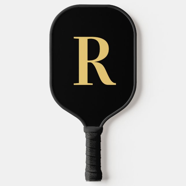 Raquette De Pickleball Monogramme moderne Noir Or (Recto)