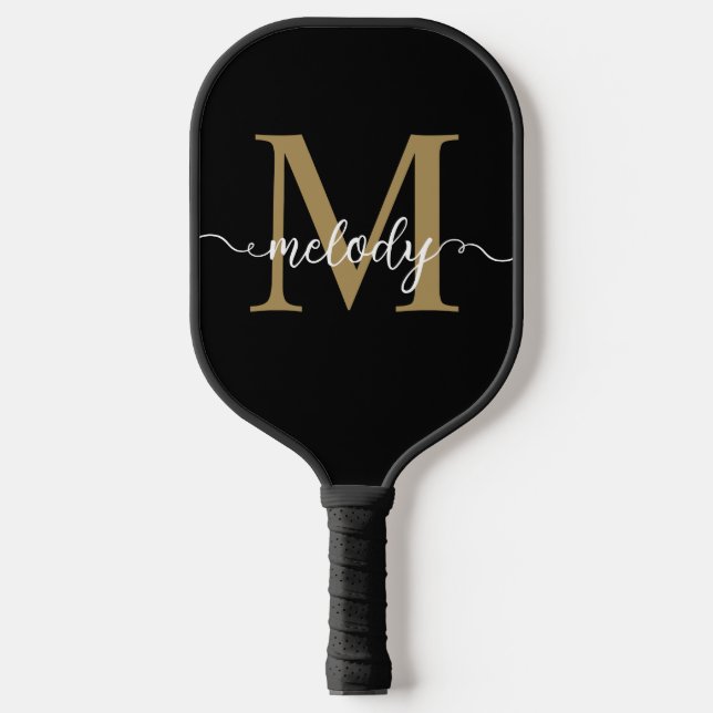 Raquette De Pickleball Monogramme moderne Nom du script Couleur personnal (Recto)