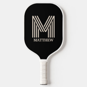 Raquette De Pickleball Monogramme moderne Nom du script Couleur personnal