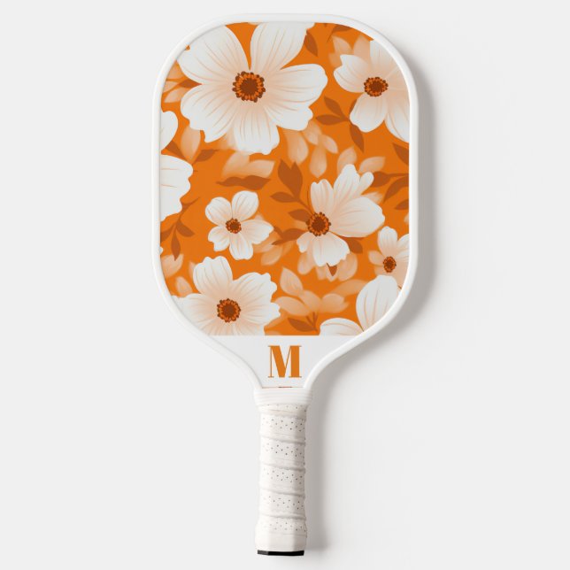Raquette De Pickleball Monogramme moderne orange et blanc (Verso)