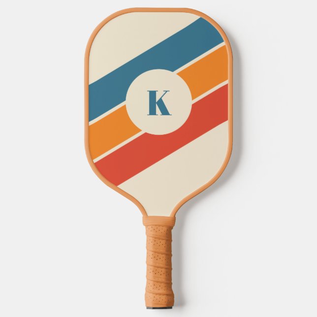 Raquette De Pickleball Monogramme moderne rétro rayé Pickleball Paddle (Recto)