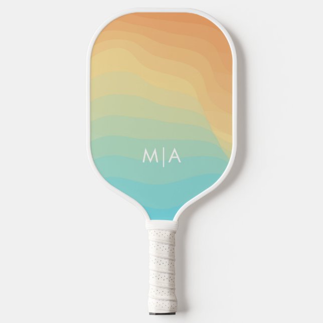 Raquette De Pickleball Monogramme moderne Retro Wavy Rainbow (Recto)