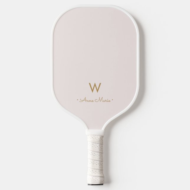 Raquette De Pickleball Monogramme Moderne Rose Doré Script (Recto)
