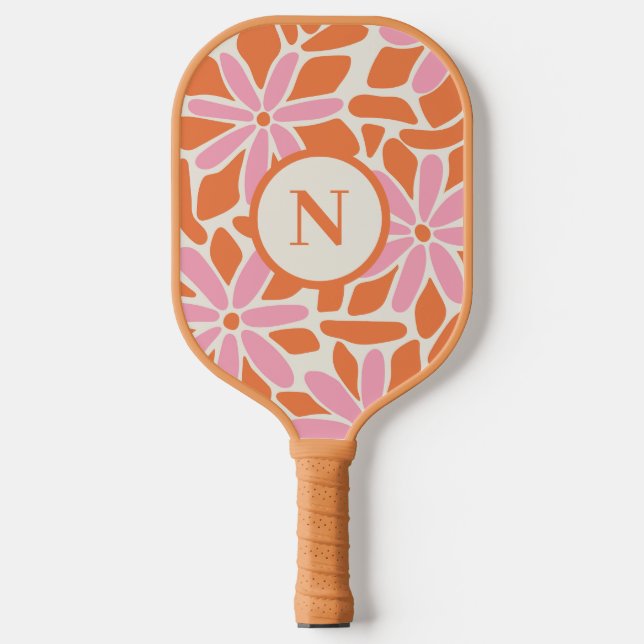 Raquette De Pickleball Monogramme moderne rose et orange (Recto)