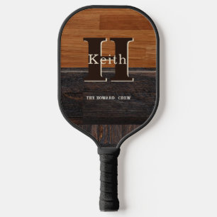 Raquette De Pickleball Monogramme moderne Tonton de bois rustique Brown