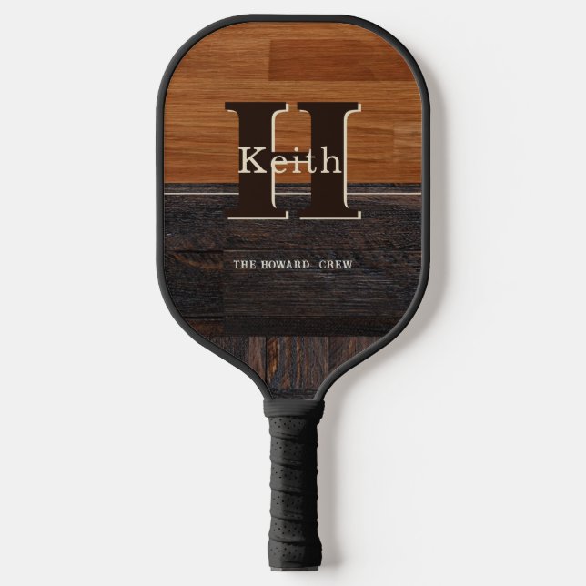 Raquette De Pickleball Monogramme moderne Tonton de bois rustique Brown (Recto)