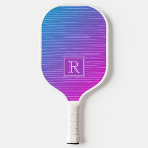 Raquette De Pickleball Monogramme moderne vibrant rose bleu dégradé