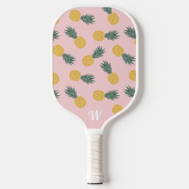 Raquette De Pickleball Monogramme Motif d'ananas tropical (Recto)