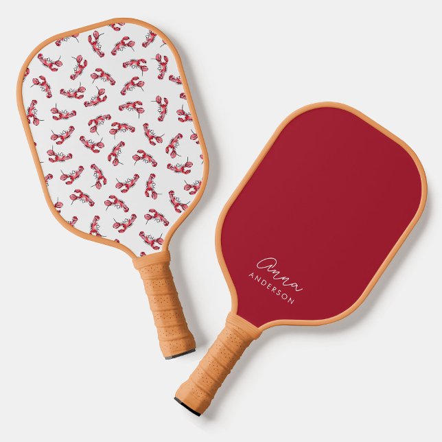 Raquette De Pickleball Monogramme Motif de homard côtier (Créateur téléchargé)