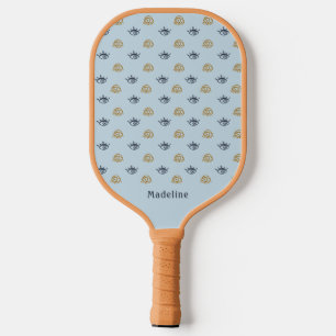 Raquette De Pickleball Monogramme Motif de l'oeil bleu or Premier nom