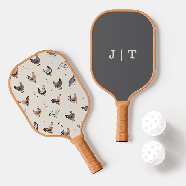 Raquette De Pickleball Monogramme Motif de poulet mou (Créateur téléchargé)