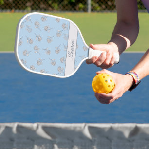 Raquette De Pickleball Monogramme motif floral d'hortensia bleu poudre