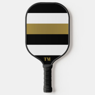 Raquette De Pickleball Monogramme noir blanc or rayures