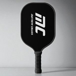 Raquette De Pickleball Monogramme Noir Minimaliste Élégant Nom Sport Mode
