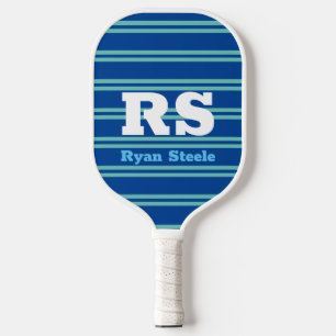 Raquette De Pickleball Monogramme & nom en gras, Lt Lignes Turquoises sur
