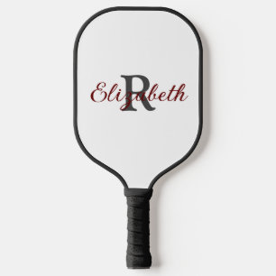 Raquette De Pickleball Monogramme Nom Initial Gris Bourgogne Tendance