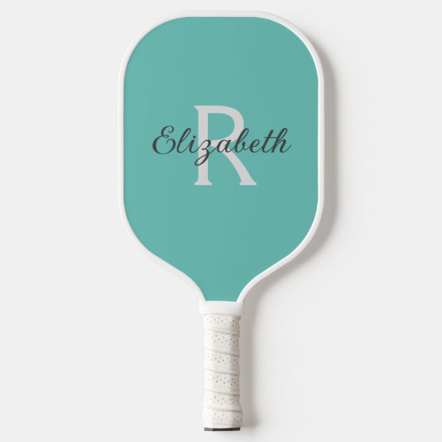 Raquette De Pickleball Monogramme Nom Initial Turquoise Vert Bleu Gris Bl (Recto)