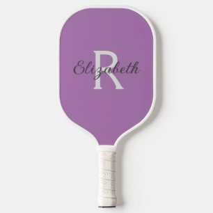 Raquette De Pickleball Monogramme Nom Initial Violet Gris Blanc