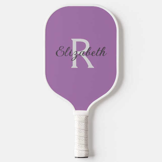 Raquette De Pickleball Monogramme Nom Initial Violet Gris Blanc  (Recto)