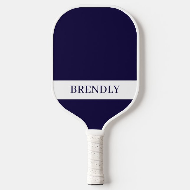 Raquette De Pickleball Monogramme Nom Moderne Bleu Nuit Blanc (Recto)