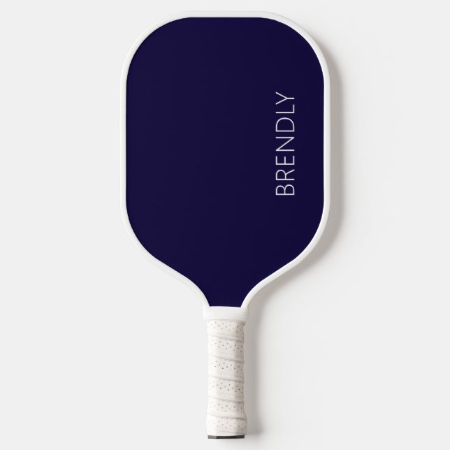 Raquette De Pickleball Monogramme Nom Moderne Élégant Bleu Nuit Blanc (Recto)