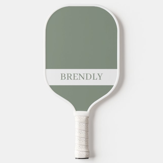Raquette De Pickleball Monogramme Nom Moderne Vert Blanc (Recto)