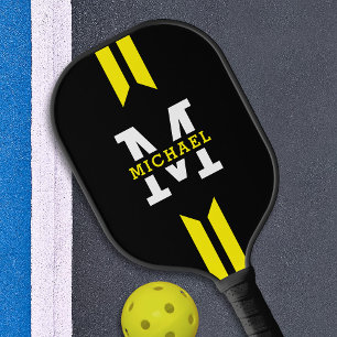Raquette De Pickleball Monogramme Nom Racer Jaune Bande